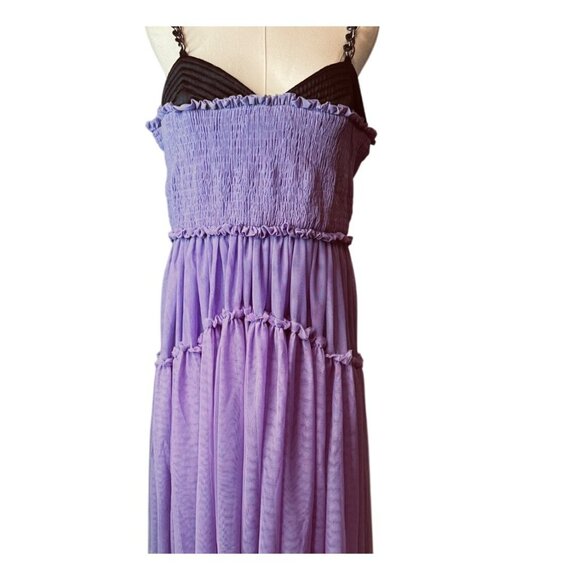 NWOT ASOS Size 10 Purple & Black Tiered Maxi Moto Boho Dress Chain Straps - Picture 4 of 16